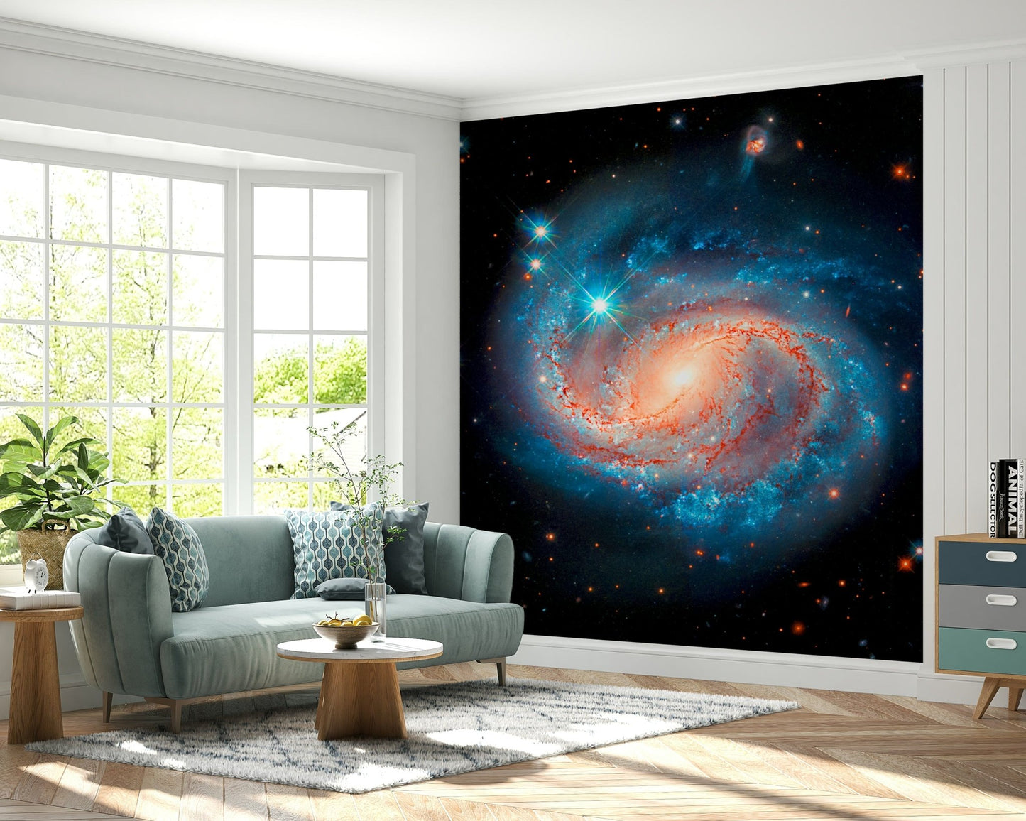 Creative workspace with nebula wallpaper mural Cosmic Symphony Wall Mural