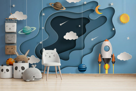 A full-wall mural of a serene space scene. GD4262
