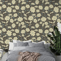 Elegant cosmos flower gray wallpaper with a minimalist design. NI05
