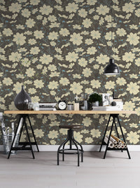 Subtle gray wallpaper with delicate cosmos flower accents. NI05
