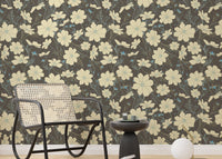 Delicate cosmos flower wallpaper in subtle gray tones. NI05
