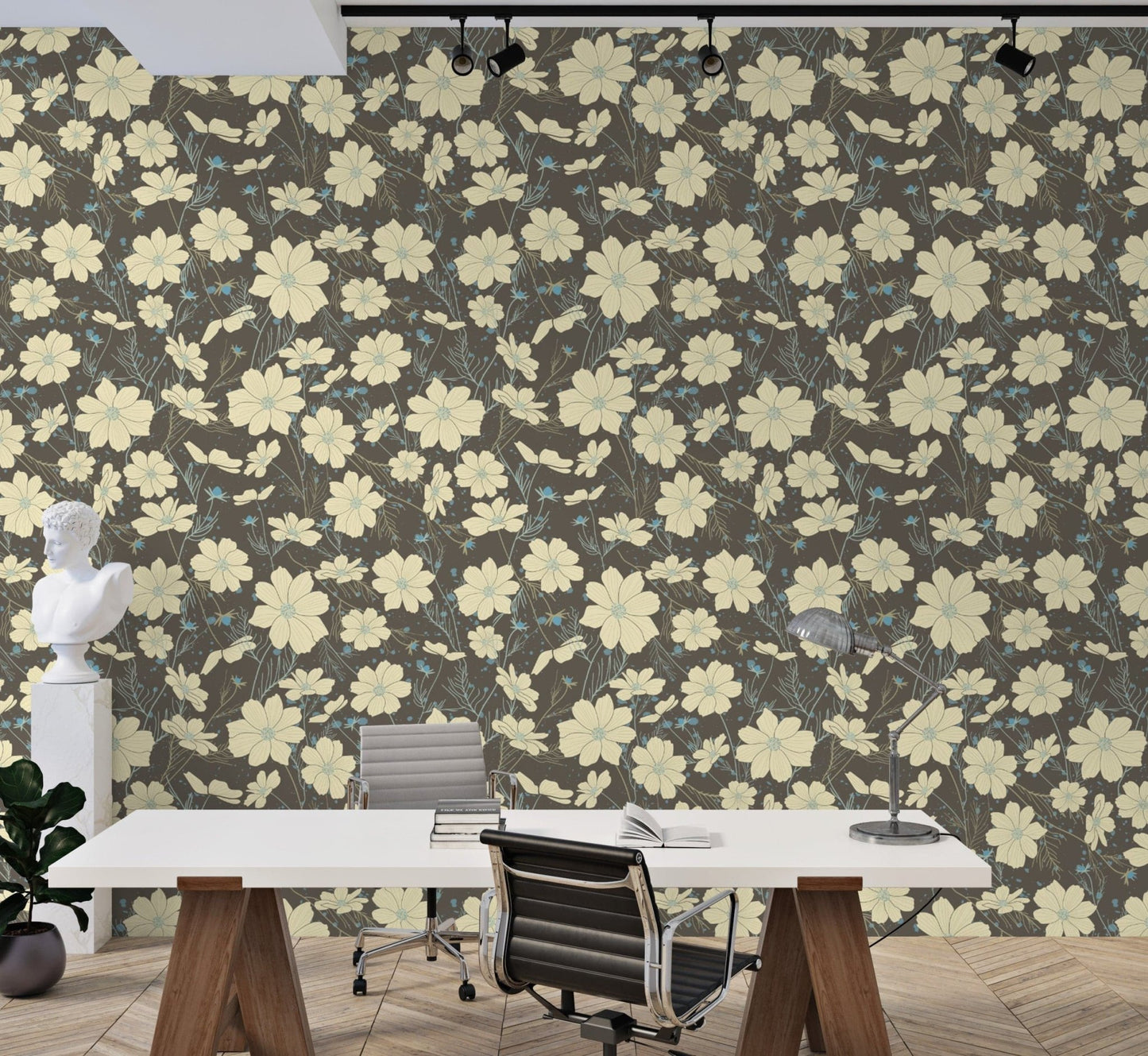 Beautiful gray wallpaper featuring cosmos flowers in bloom. NI05
