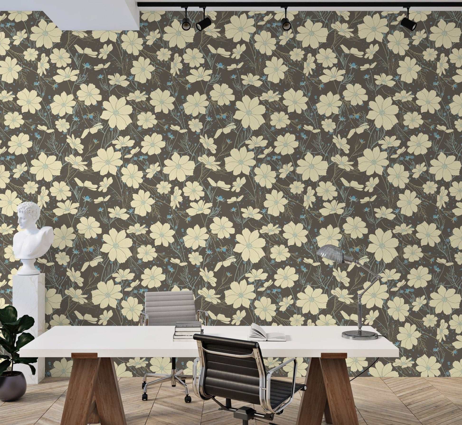 Beautiful gray wallpaper featuring cosmos flowers in bloom. NI05
