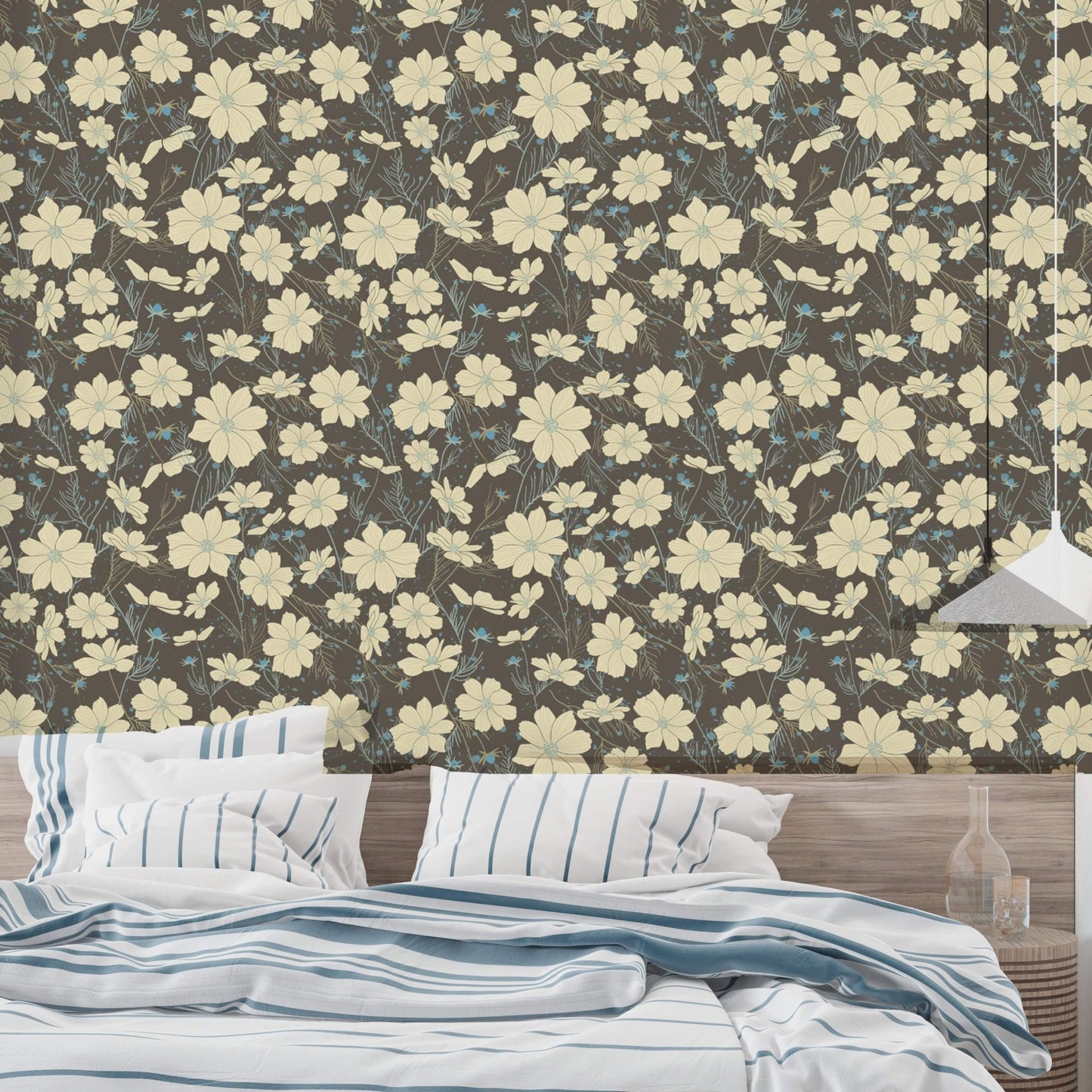 Minimalist cosmos flower wallpaper with a serene gray backdrop. NI05
