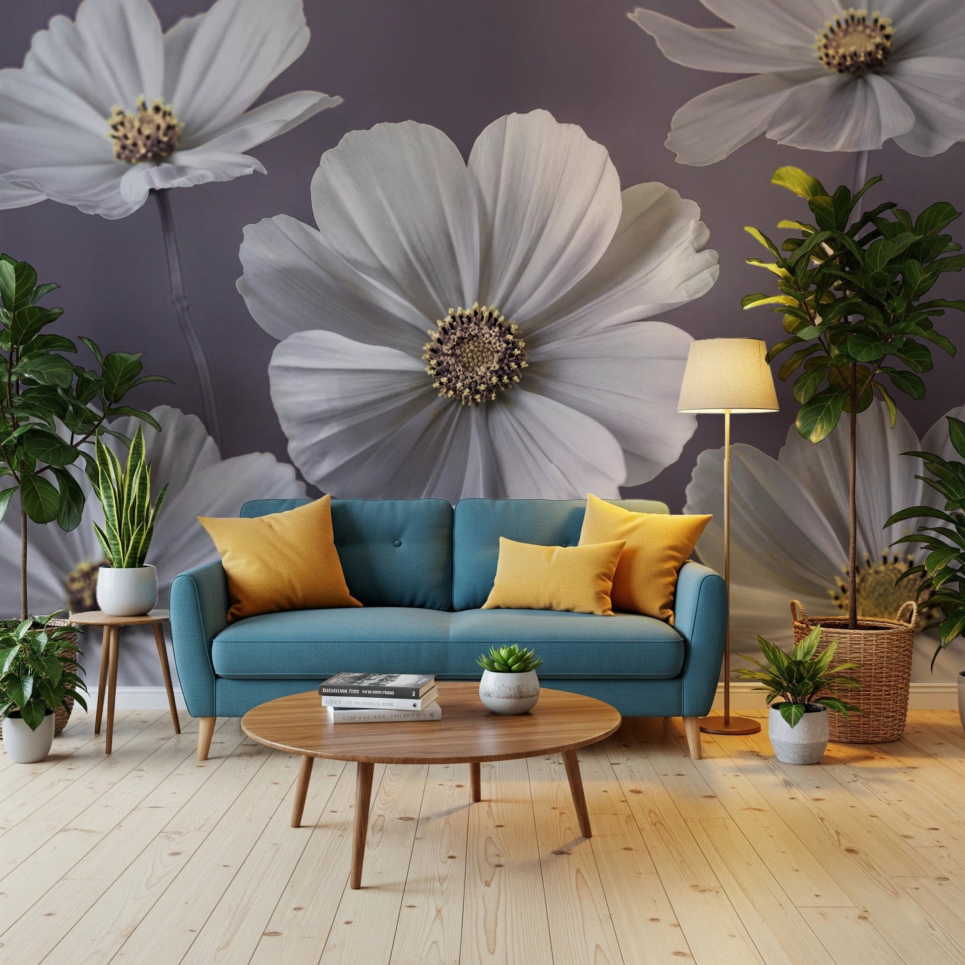 Monochrome style botanical art wall mural