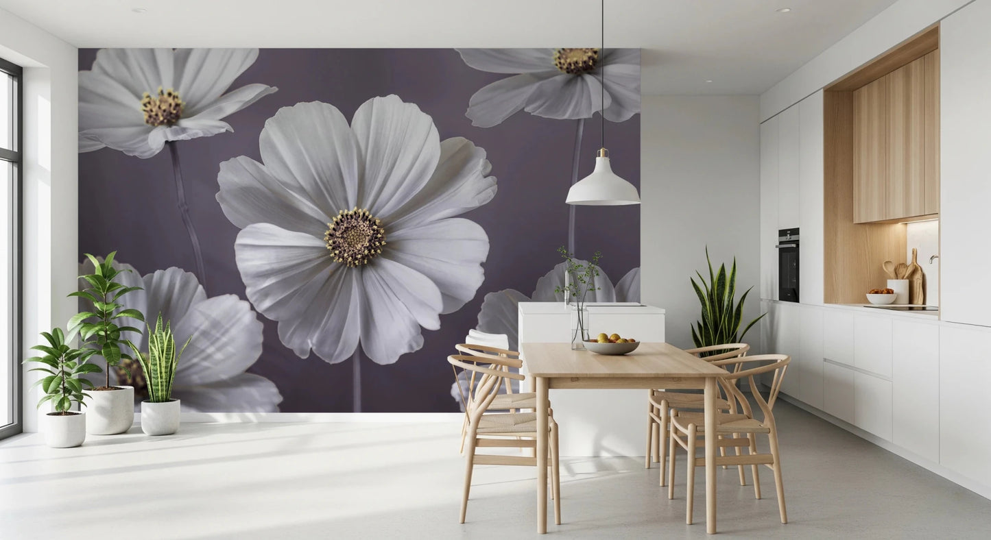 Aesthetic floral pattern wall mural with yellow centers