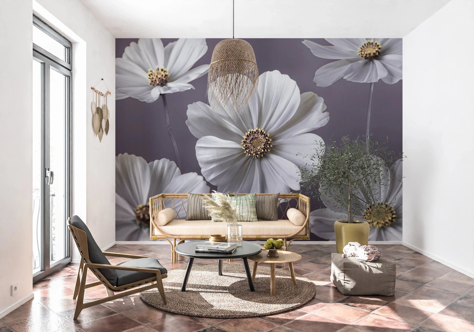 Minimalist botanical print wall mural for elegant interiors