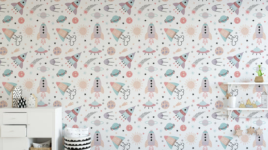 Playful space-themed wallpaper design
 A976