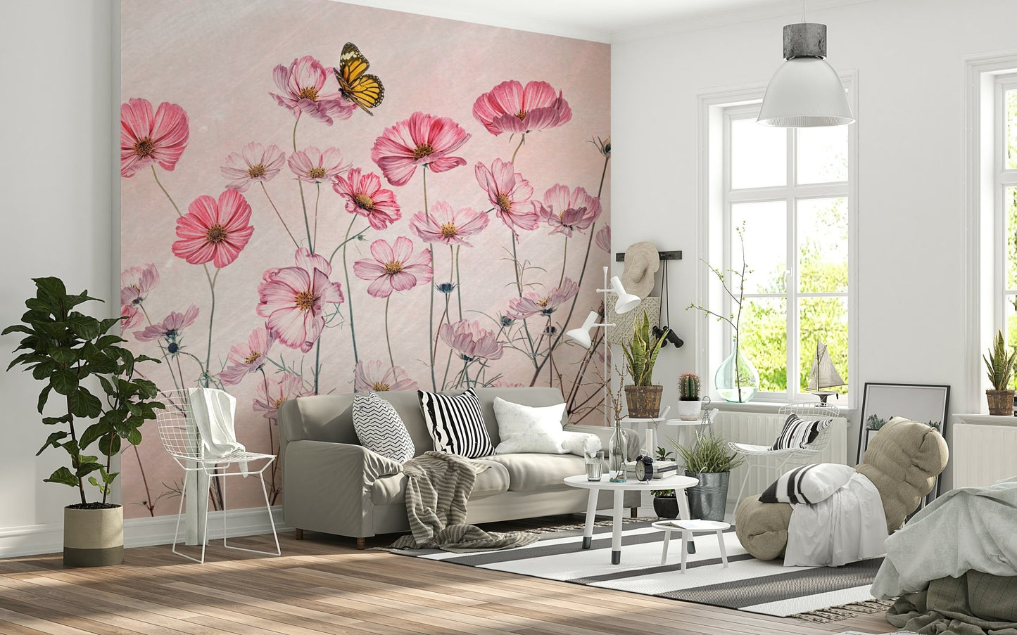 An artistic cosmic scene mural on minimalist wallpaper.

