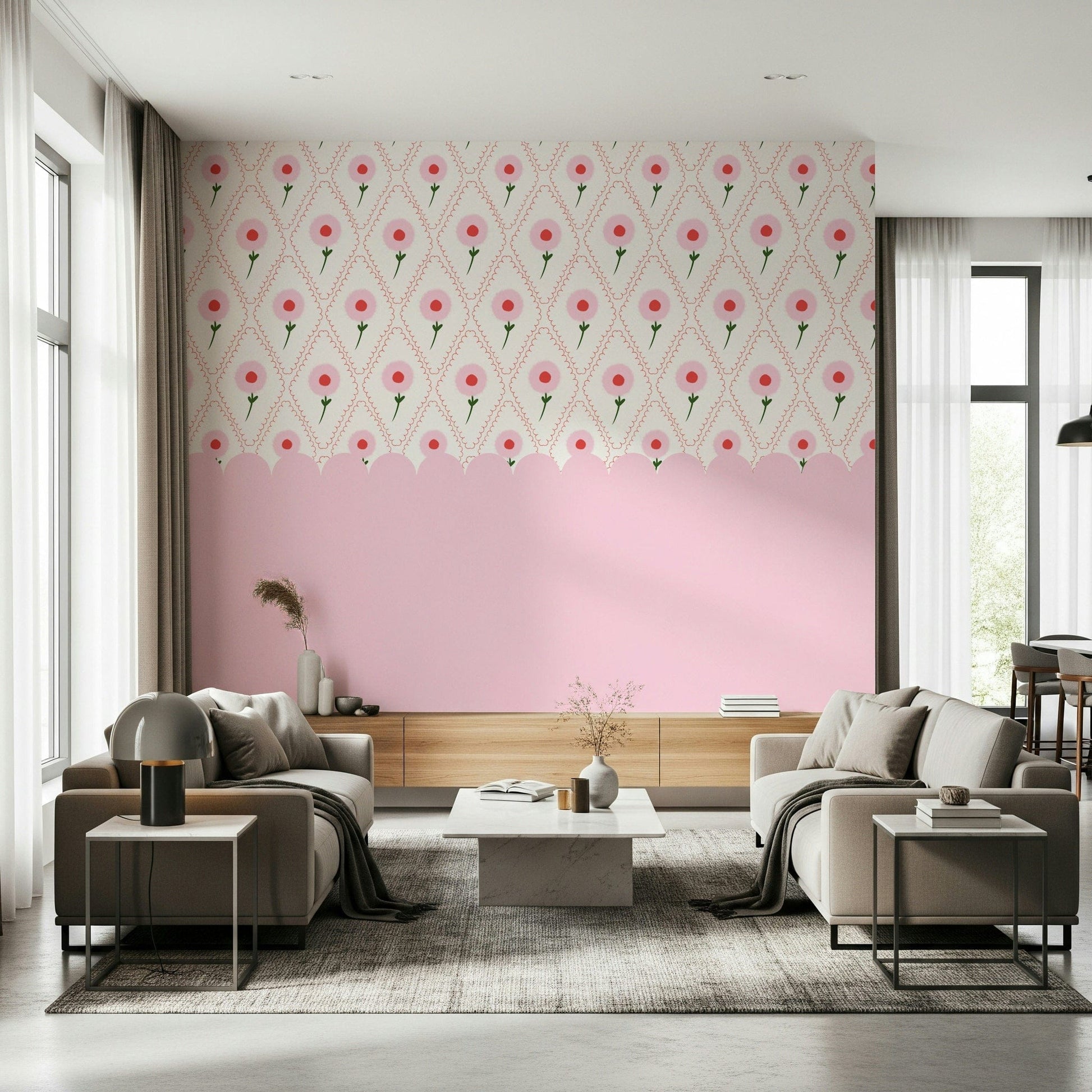Cottage Rose Mural Wall Mural used as a focal point in a study wallpaper.
