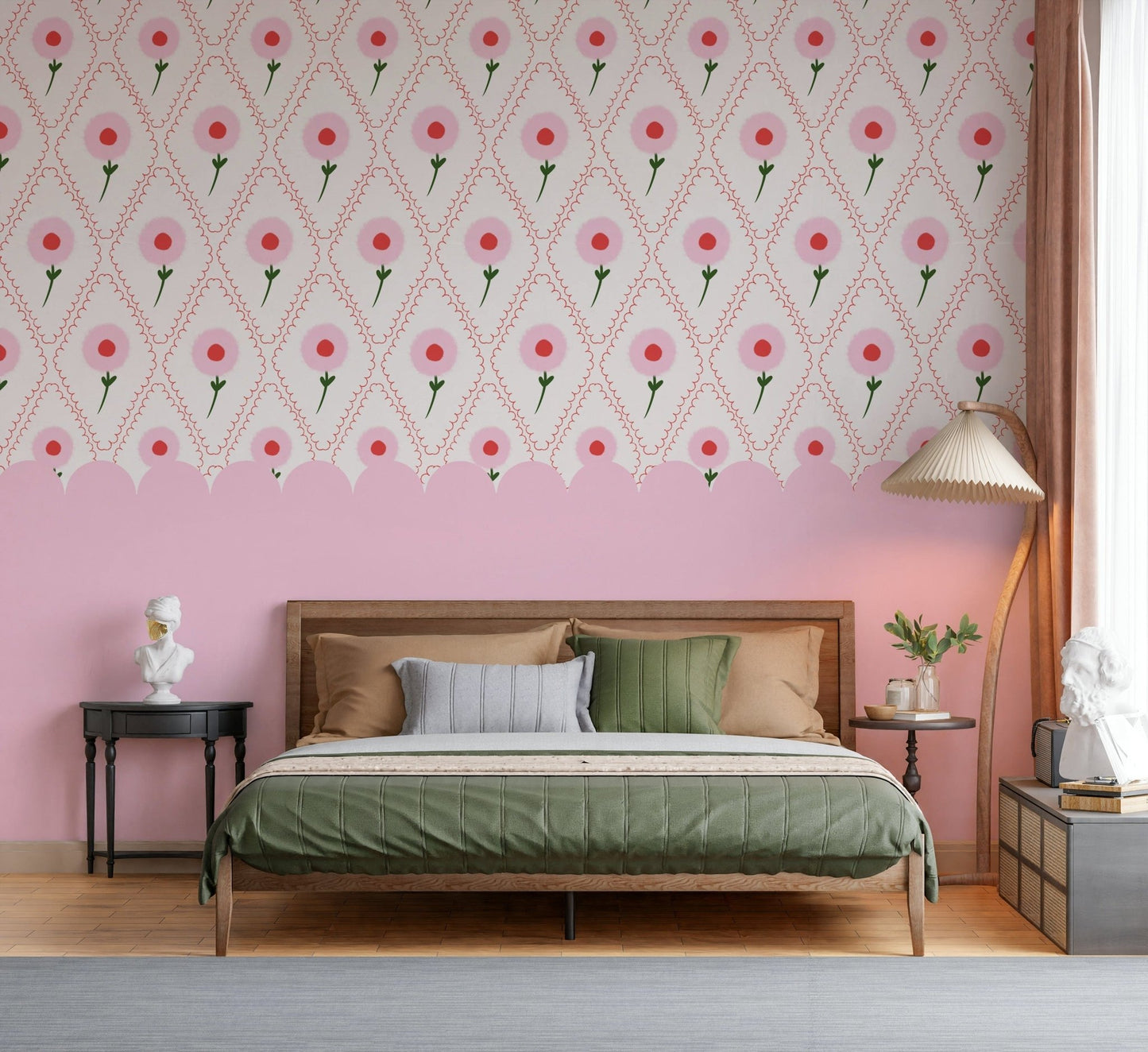 Elegant rose wall mural featuring botanical patterns for a living room wallpaper.
