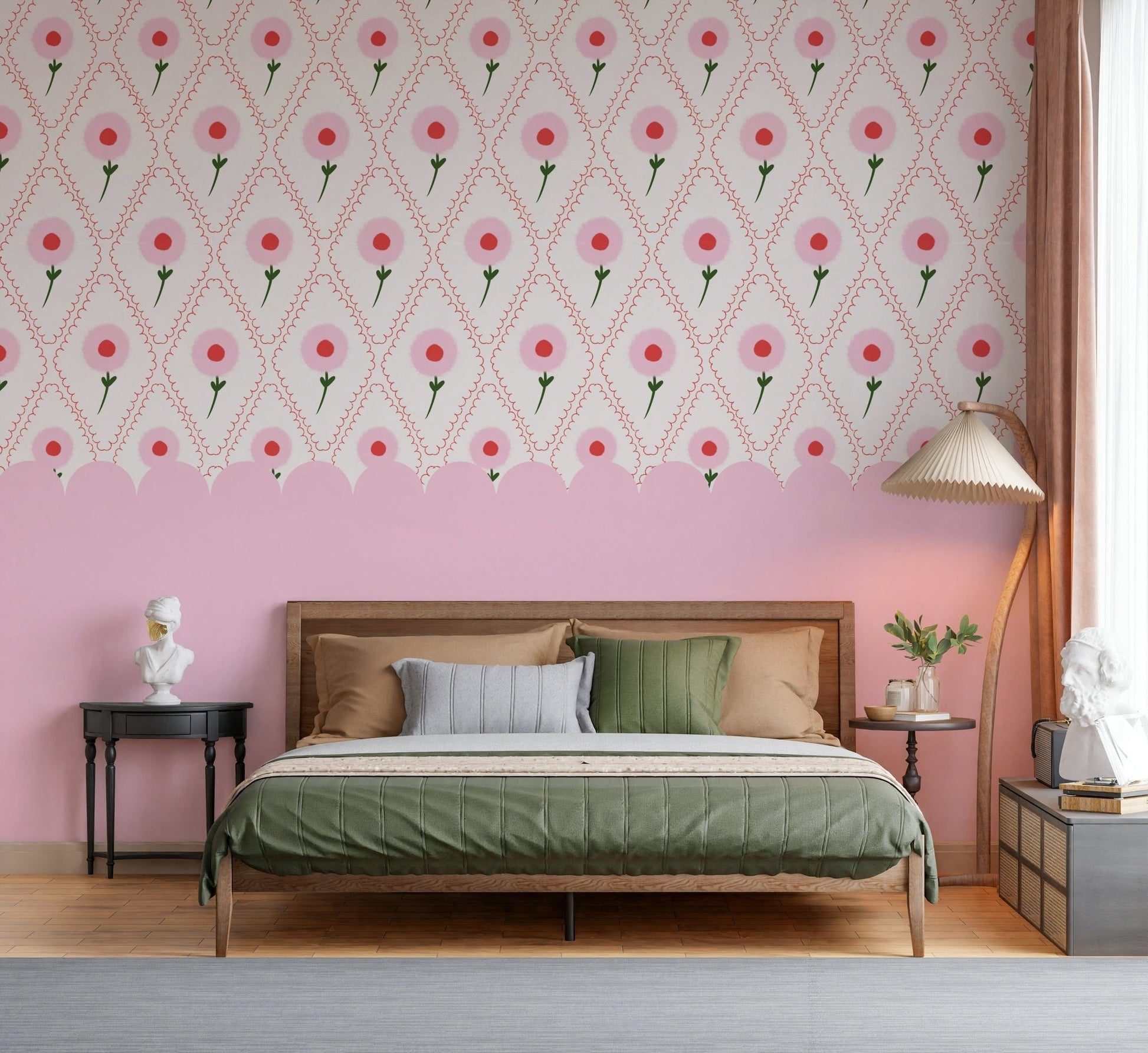 Elegant rose wall mural featuring botanical patterns for a living room wallpaper.