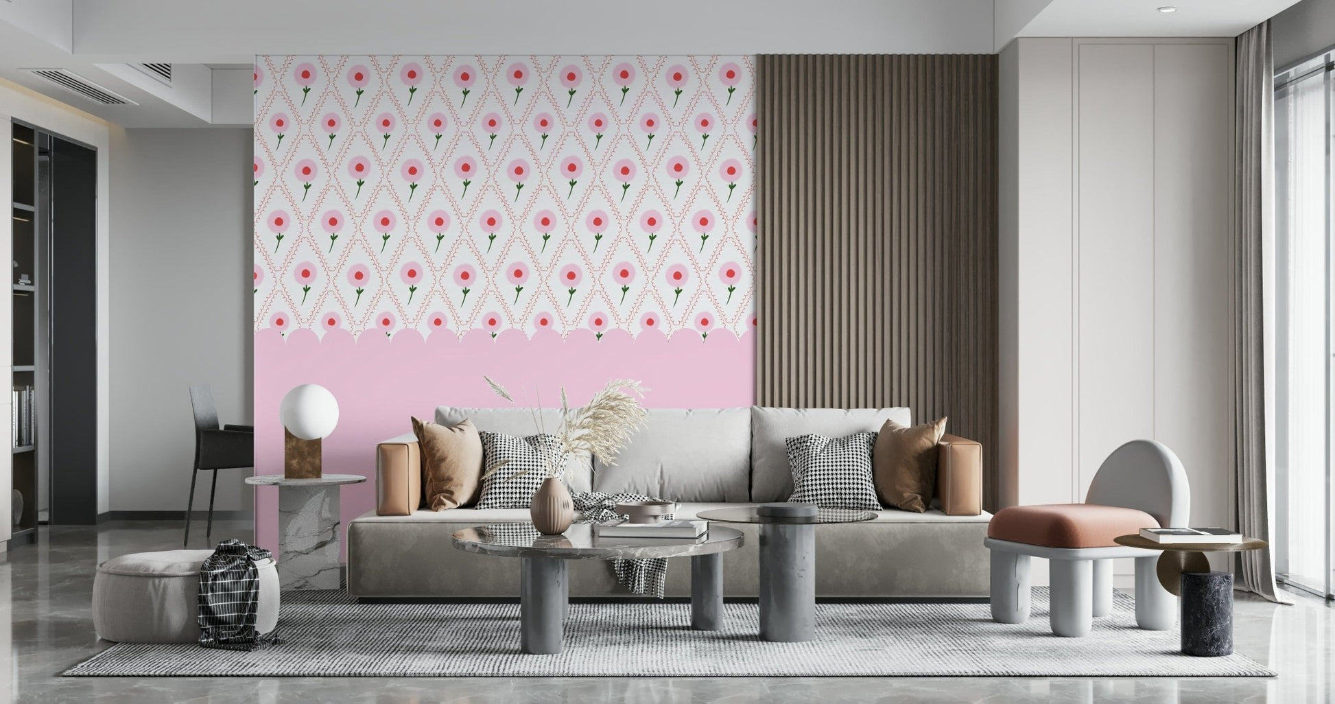 Nature inspired wallpaper with blooming flowers for a cozy lounge wall mural.