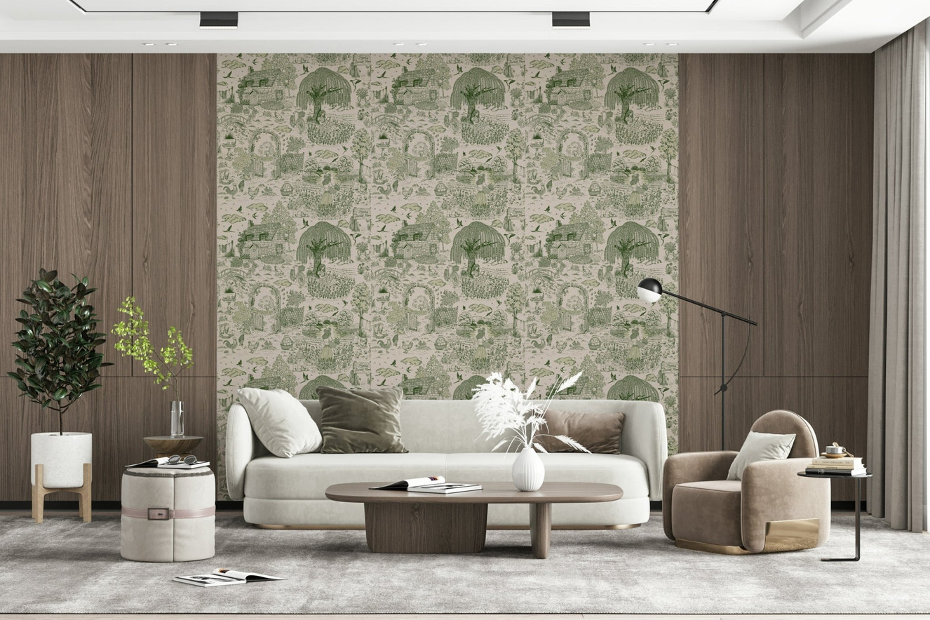 A beautiful cottagecore floral wallpaper mural with subtle, rustic charm.