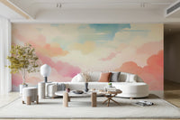 Cozy cotton candy cloud mural for bedroom walls.

