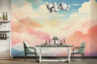 Soothing pastel-colored cotton candy clouds mural.


