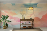 Relaxing pastel cotton candy cloud wall design.

