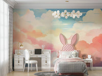 Dreamy pastel sky mural with cotton candy clouds.

