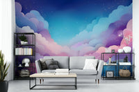 Gentle pastel sky mural for calming interior decor

