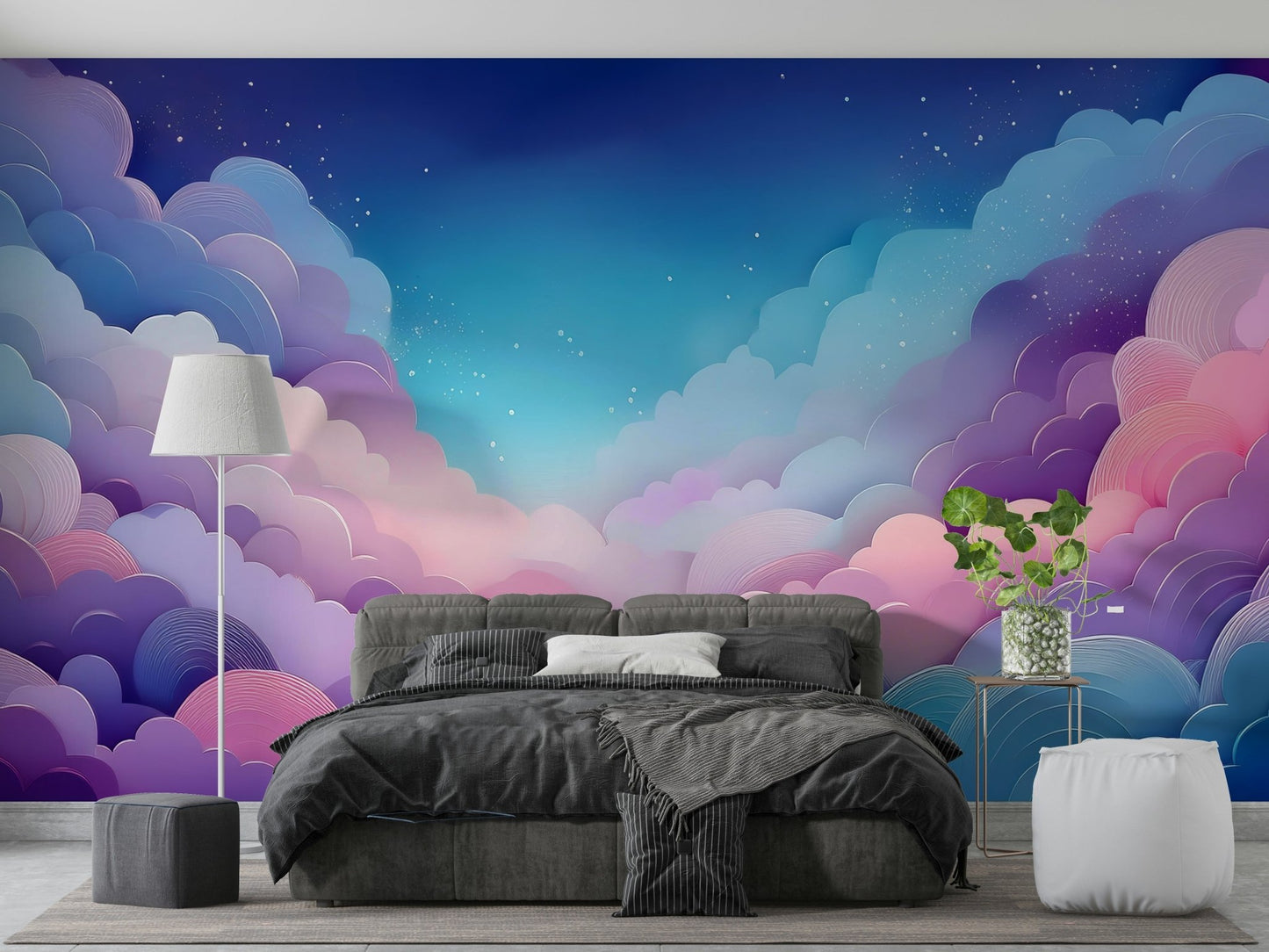 Soft sky hues Cotton Candy Skies mural for peaceful rooms

