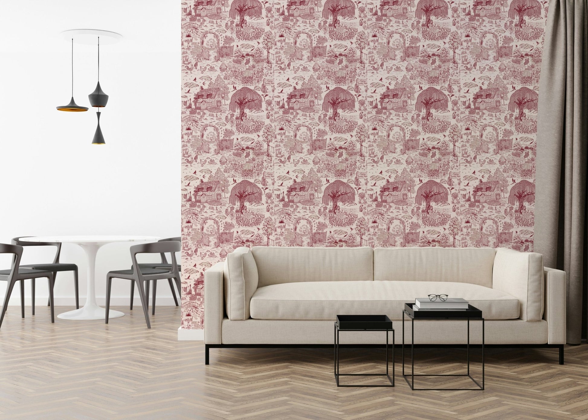 Timeless wall Country Charm Toile Wallpaper Wallpaper covering image.