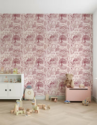 Detailed rural Country Charm Toile Wallpaper Wallpaper pattern repeat.