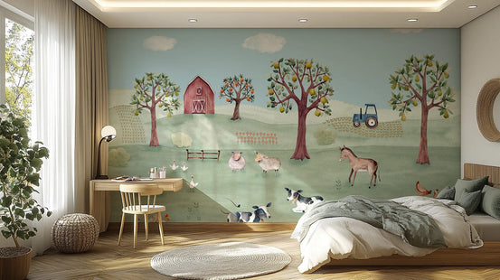 Whimsical country charm mural for kids' bedroom walls  C367