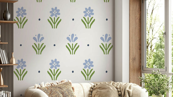 Country Cottage Floral Blue Wallpaper for Homes, GD1809