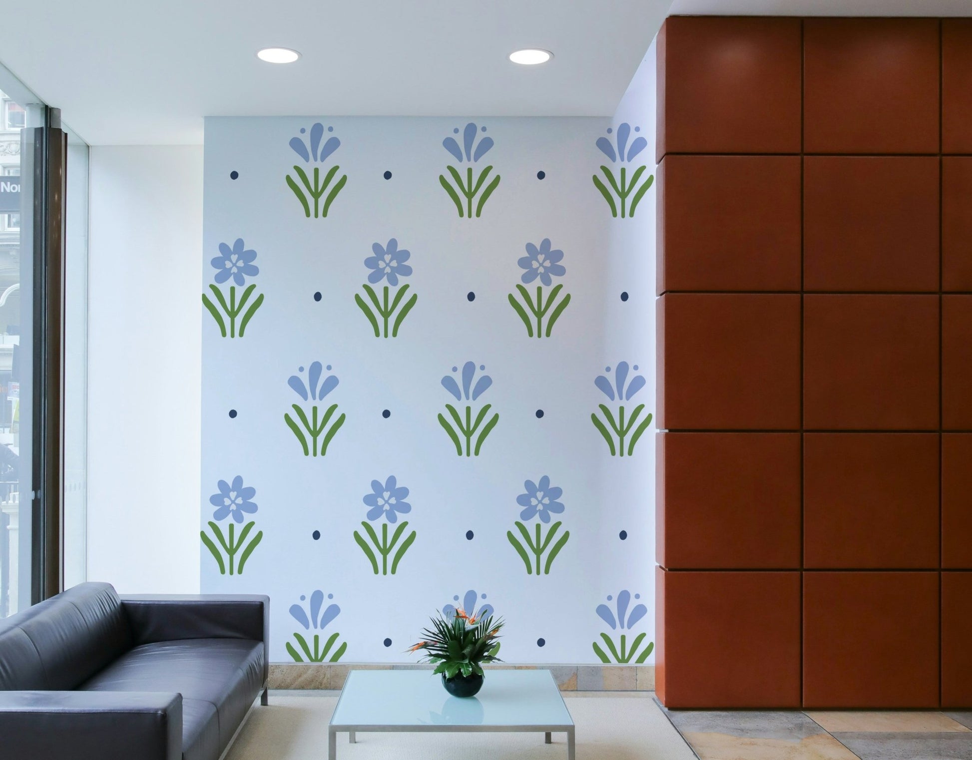 Soft Blue Floral Country Cottage Wallpaper Design

