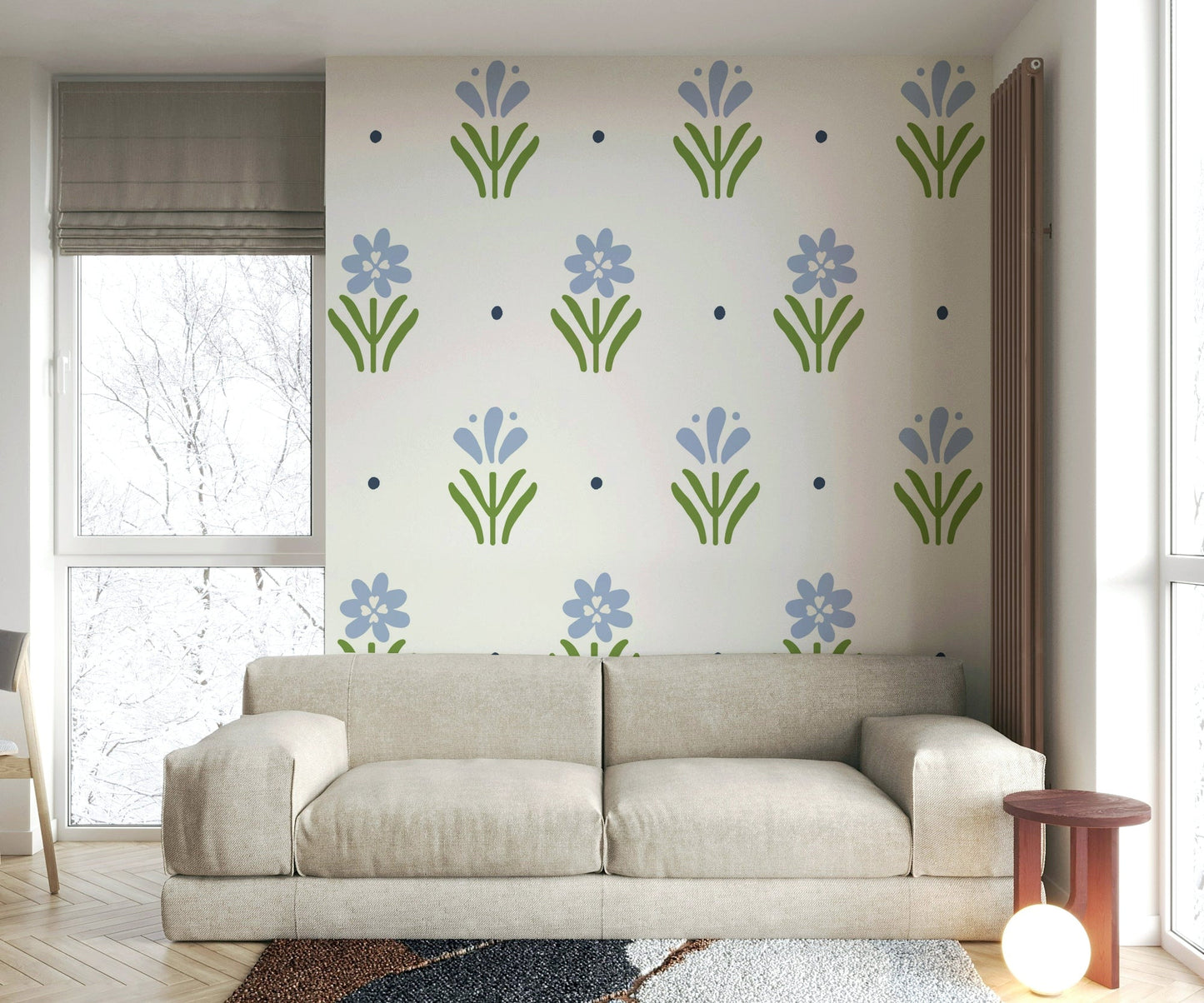 Elegant Country Cottage Floral Wallpaper in Blue

