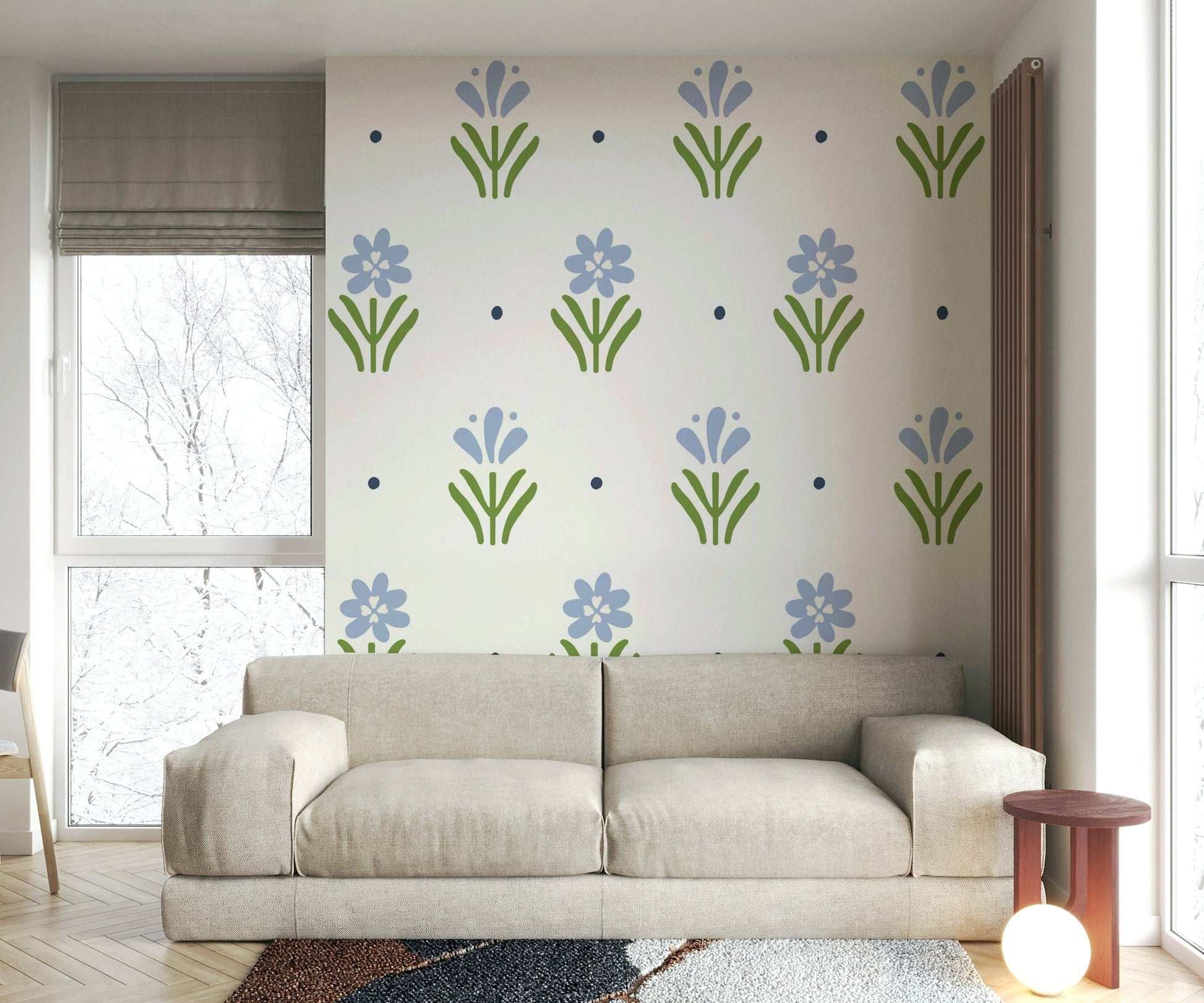 Elegant Country Cottage Floral Wallpaper in Blue

