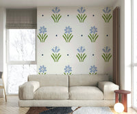 Elegant Country Cottage Floral Wallpaper in Blue

