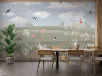 Watercolor countryside canopy garden mural for interiors
