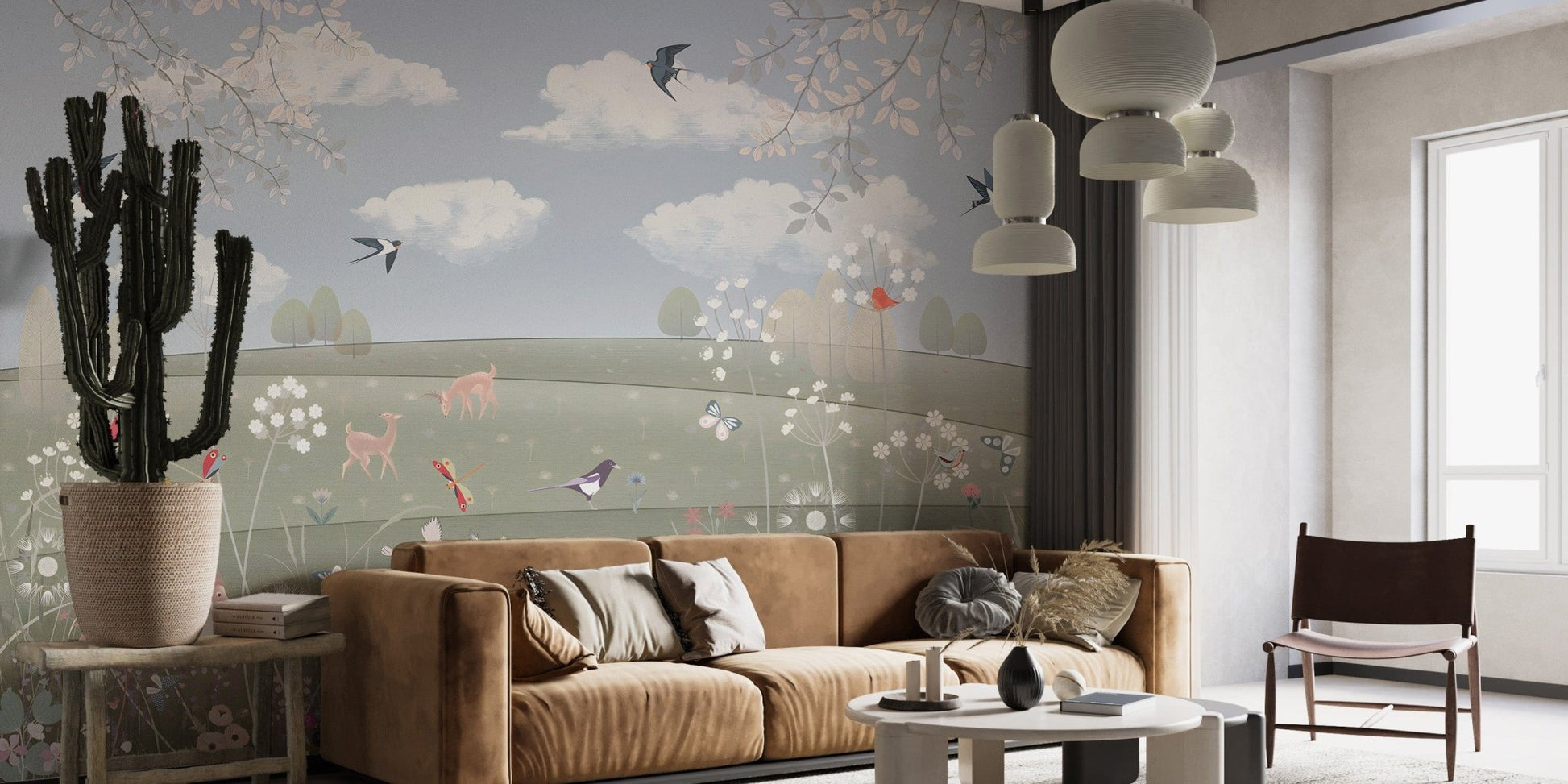 Countryside canopy enchanted garden watercolor mural
