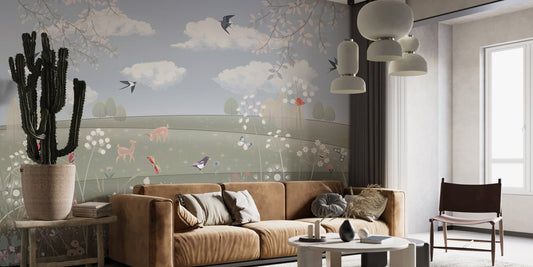 Countryside canopy enchanted garden watercolor mural
