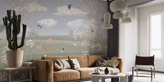 Countryside canopy enchanted garden watercolor mural B798
