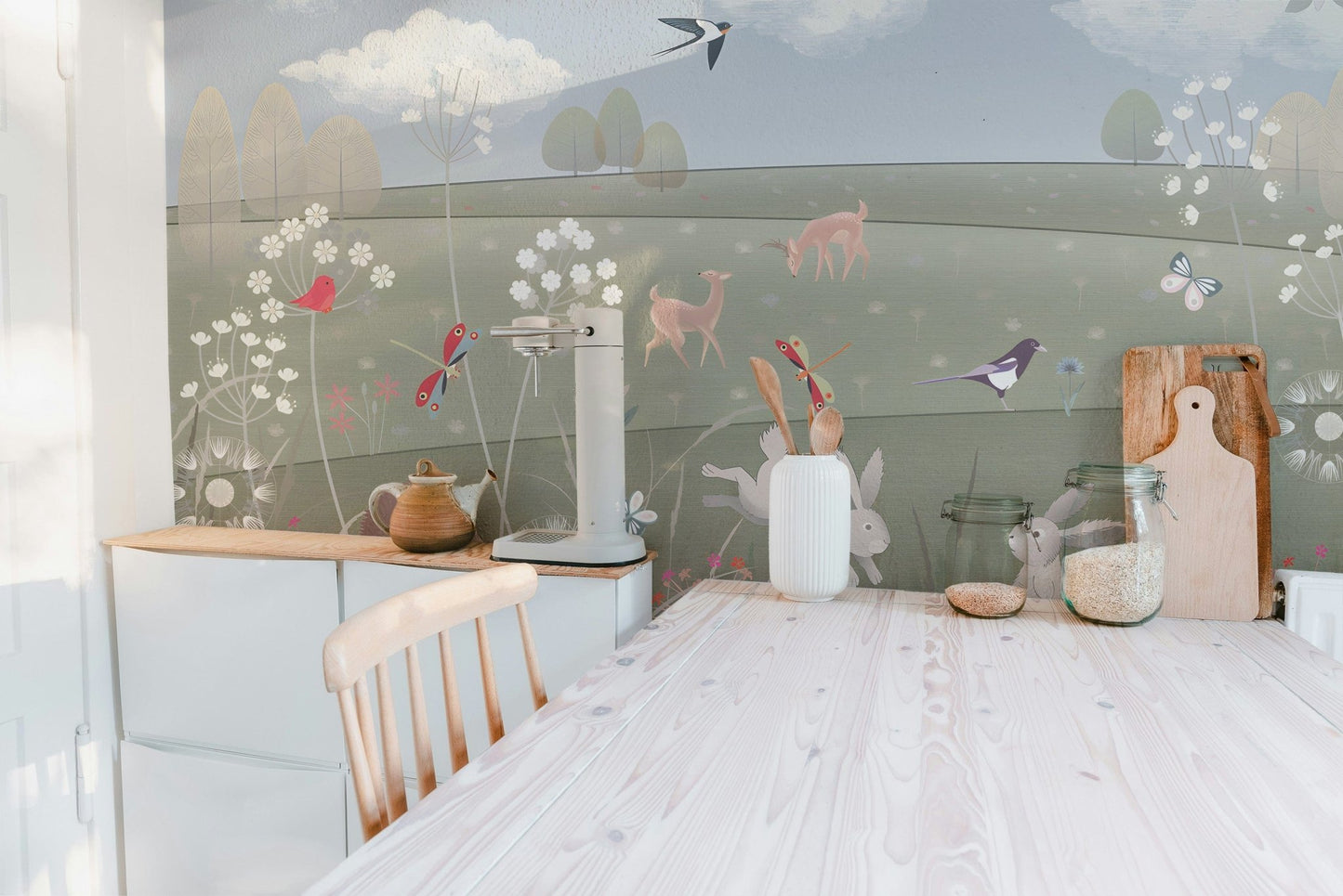 Elegant enchanted garden mural in watercolor design
