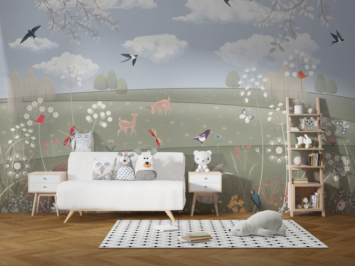 Enchanted garden wall mural with countryside charm
