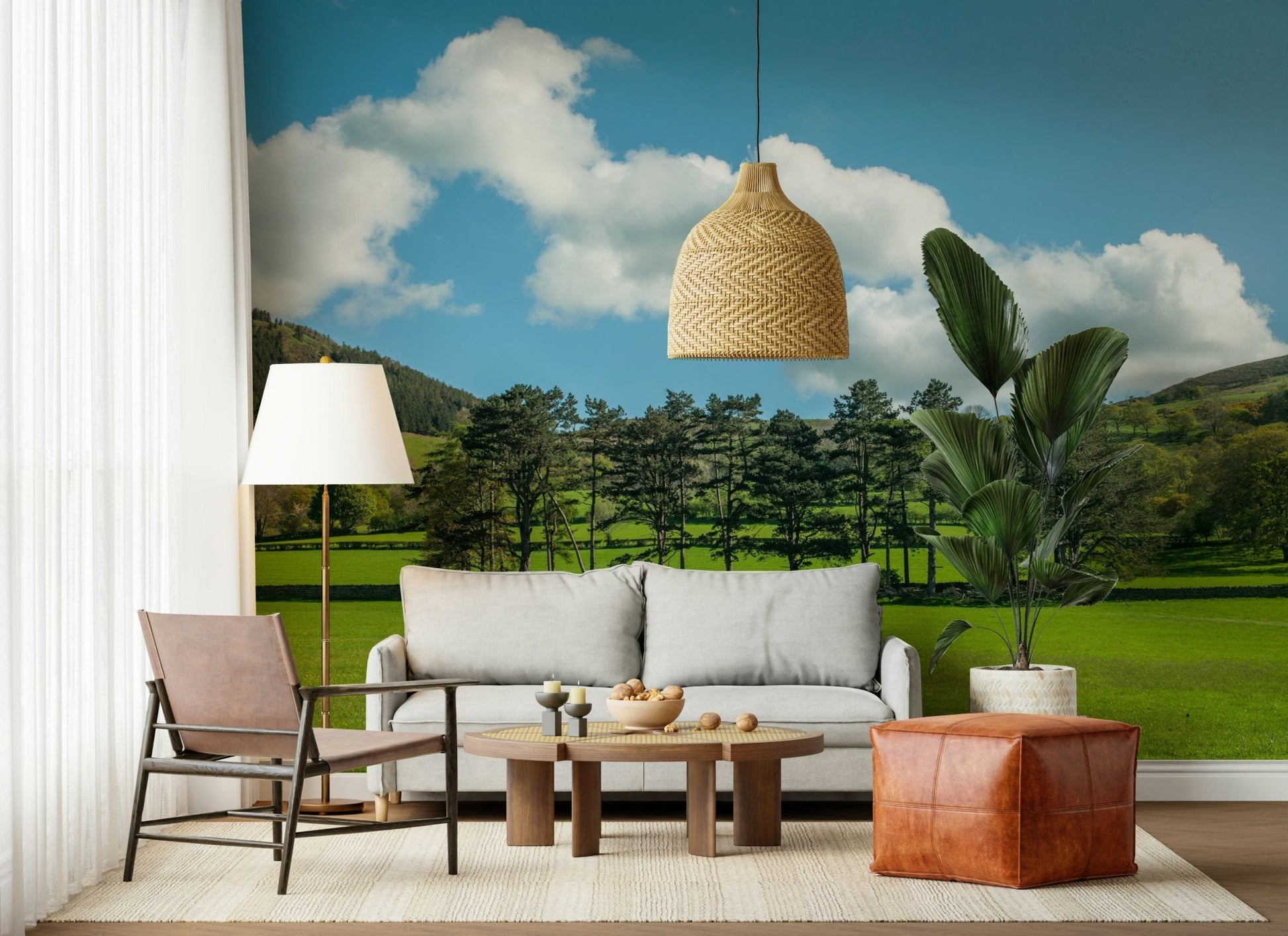 Countryside Meadow wallpaper featuring yellow and blue wildflowers.