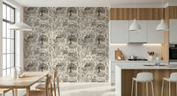 A peaceful open country mural on decorative wallpaper.