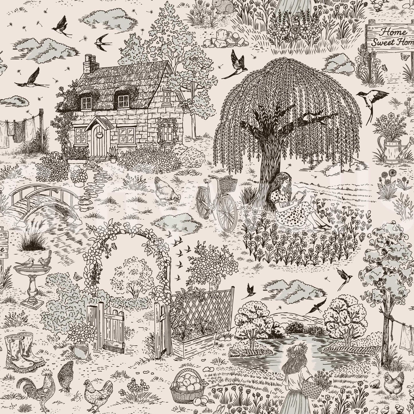 A calming serene view wallpaper mural that defines a space.