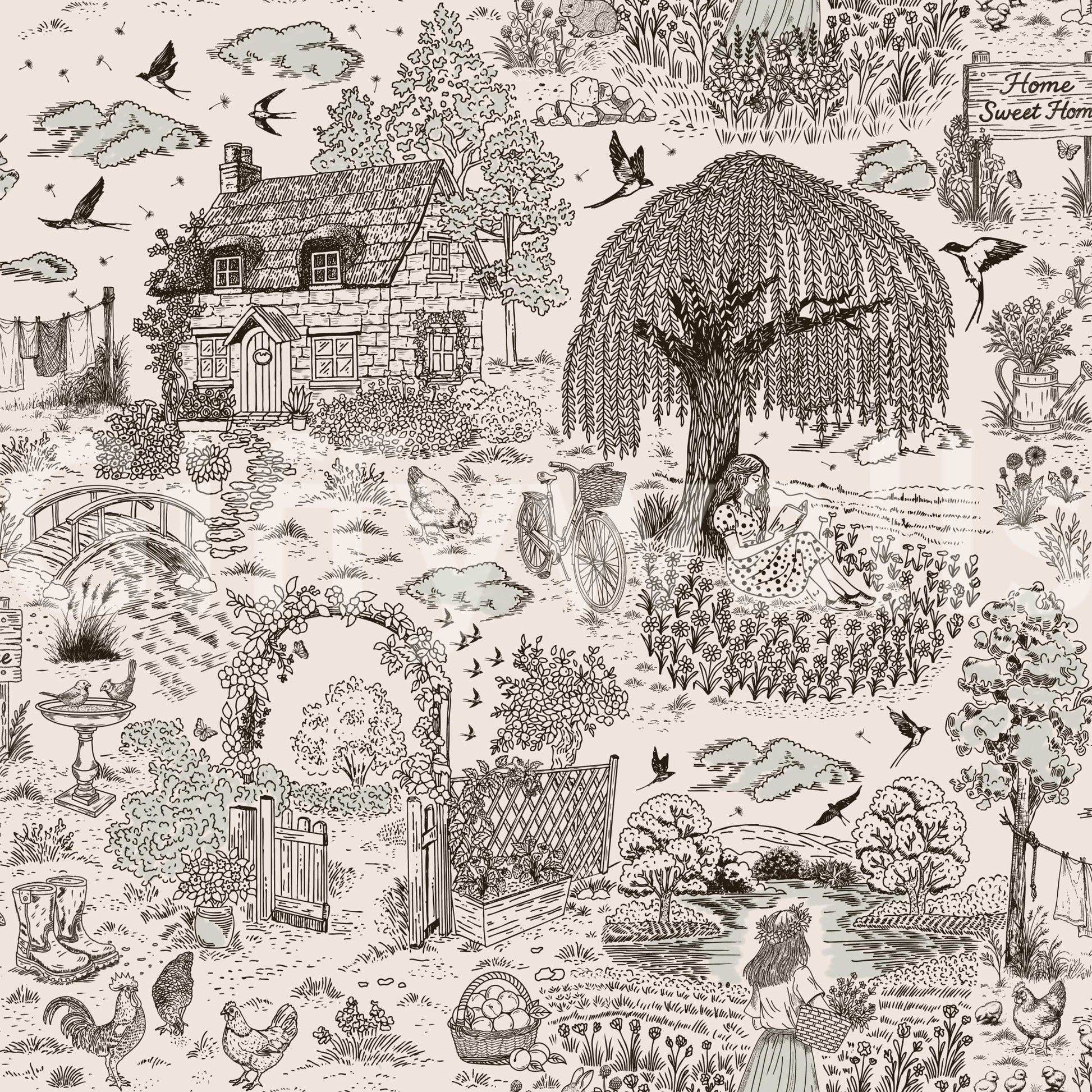 A calming serene view wallpaper mural that defines a space.