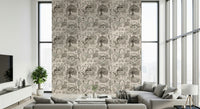A graceful subtle pattern wall mural in cool, natural tones.