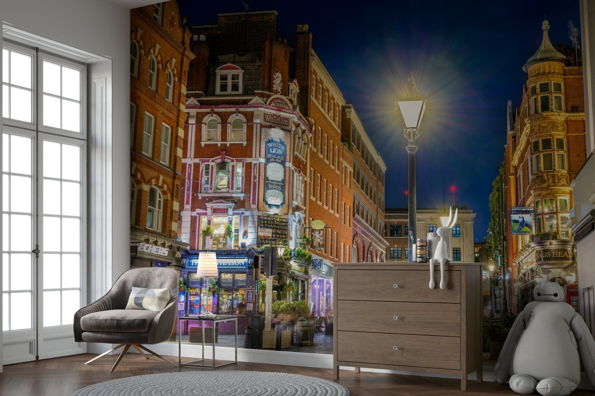 A classic London street wallpaper for walls.

