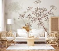 Sepia floral cow parsley mural for feature wall