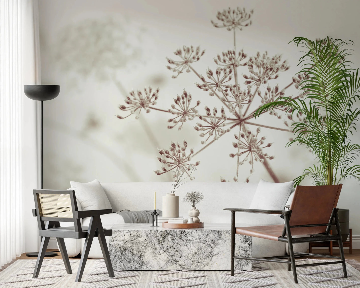 Botanical cow parsley sepia wall mural style