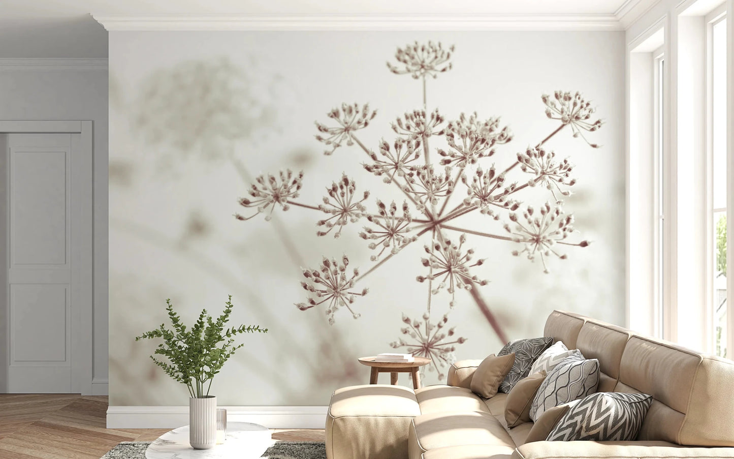 Sepia cow parsley floral wall mural design