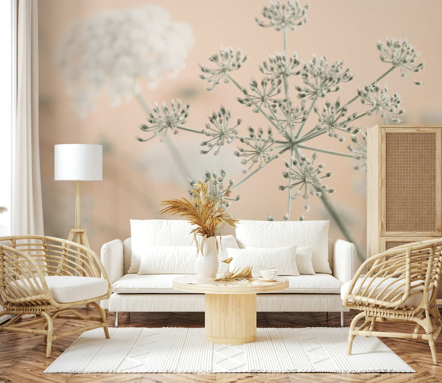Decorative Cow Parsley flower mural, light and airy design.
