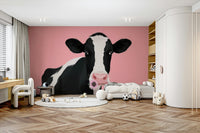 A graceful cow with blossoms wall mural in soft tones.

