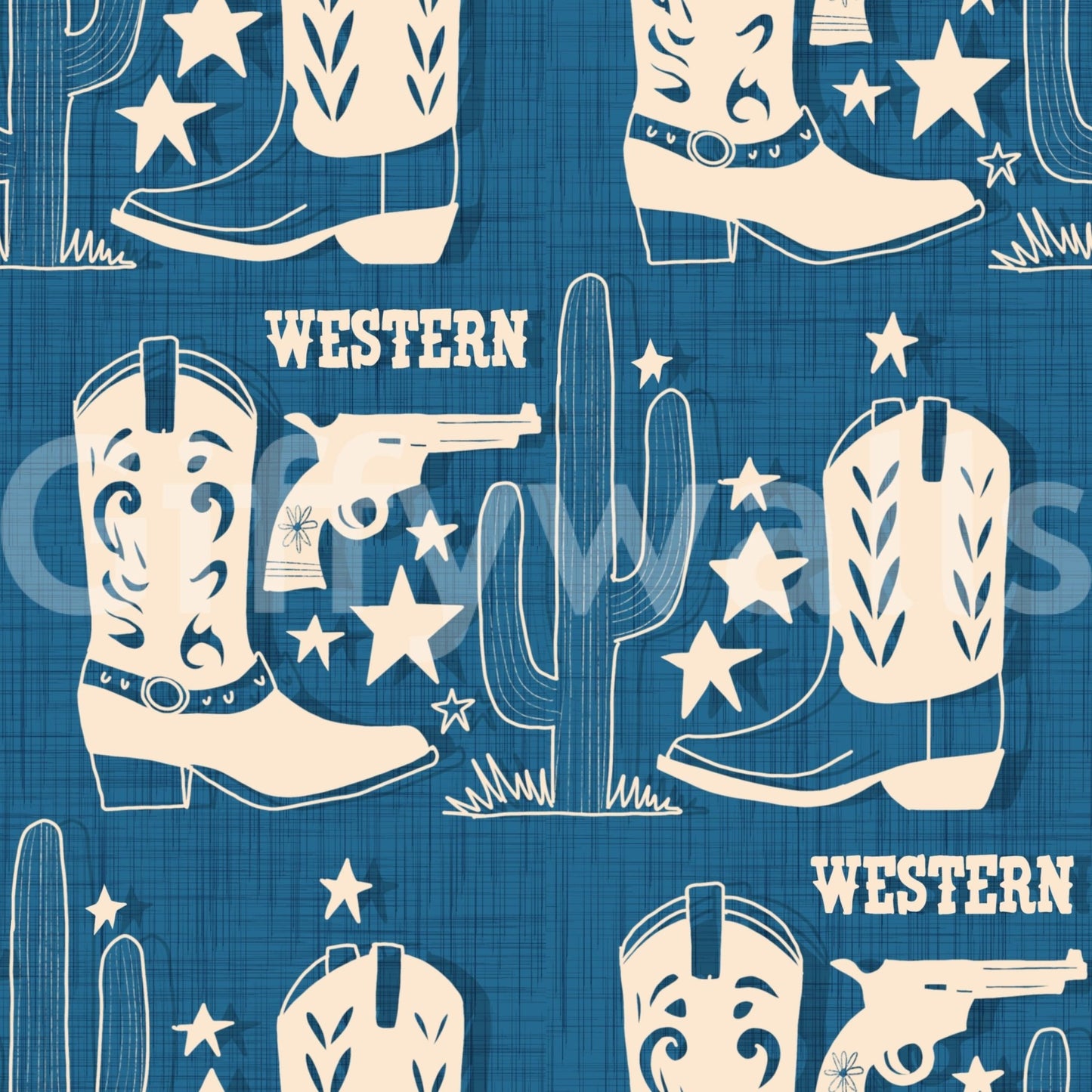 Pistol and boot outlines on Cowboy Dreams Wallpaper pattern., GD6618